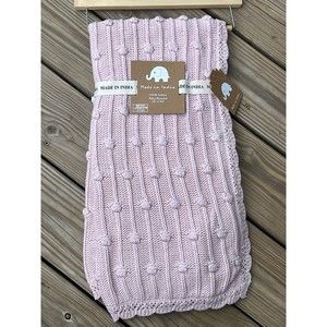 New MADE IN INDIA Cotton Knit Baby Girl Blanket Pink Dot Crochet Like Border